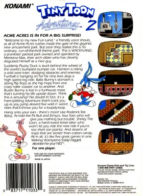 Tiny Toon Adventures 2 - Trouble in Wackyland (Europe) box cover back